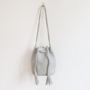 Boho Gray Drawstring Bucket Bag Crossbody Purse